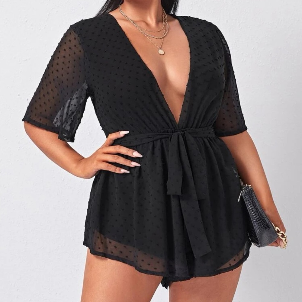 Swiss Dot Belted Chiffon Romper